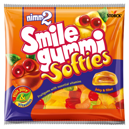 nimm2 Smilegummi Softies puha vegyes gyümölcs ízű töltött gumicukorka vitaminokkal 90 g