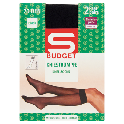 S-Budget Black One Size 20 denes női finomszálú térdharisnya 2 pár