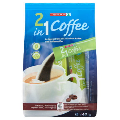 SPAR 2 az 1-ben azonnal oldódó italpor instant kávéval és kávéfehérítővel 10 db 140 g