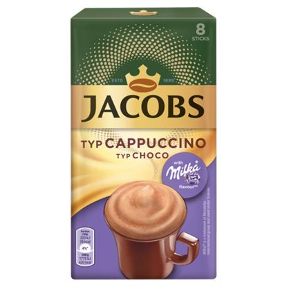Jacobs csokoládé ízű, azonnal oldódó italpor cukrozott kakaóporral, instant kávéval 8 x 18 g (144 g)