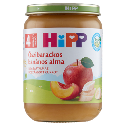 HiPP BIO őszibarackos banános alma bébidesszert 4 hónapos kortól 190 g