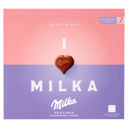 Milka I love Milka alpesi tejcsokoládé praliné epres töltelékkel 20 db 110 g