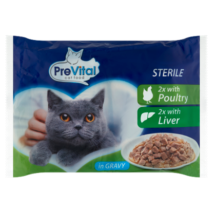 PreVital teljes értékű állateledel felnőtt, ivartalanított macskák számára szószban 4 x 100 g