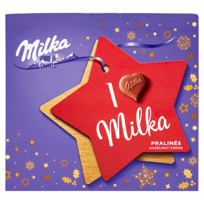 Milka I love Milka alpesi tejcsokoládé praliné mogyorós krémtöltelékkel 110 g
