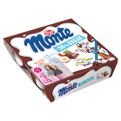 Zott Monte csokoládés, mogyorós tejdesszert -30% cukorral 4 x 55 g (220 g)