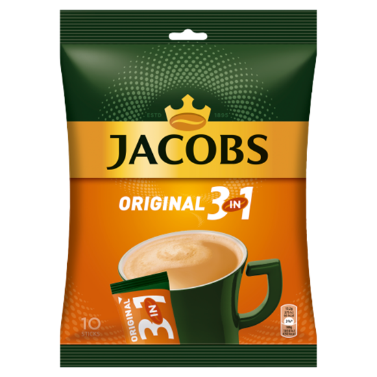 Jacobs Original 3in1 azonnal oldódó kávéitalpor cukorral, kávéfehérítővel 10 db 152 g