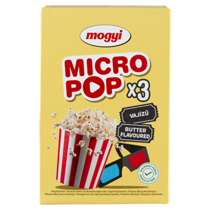 Mogyi Micro Pop vajas ízű, mikrohullámú sütőben elkészíthető pattogatni való kukorica 3 x 100 g