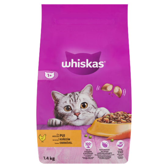 Whiskas 1+ teljes értékű szárazeledel felnőtt macskák számára csirkével 1,4 kg