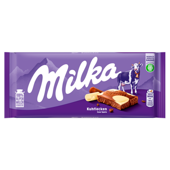 Milka alpesi tej felhasználásával készült tejcsokoládé fehér csokoládéval 100 g