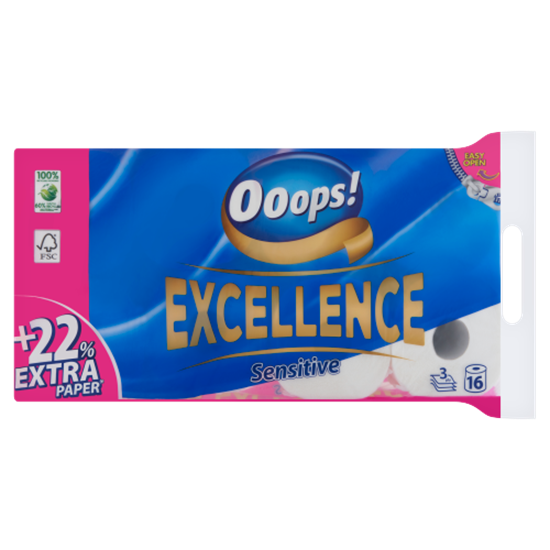 Ooops! Excellence Sensitive toalettpapír 3 rétegű 16 tekercs