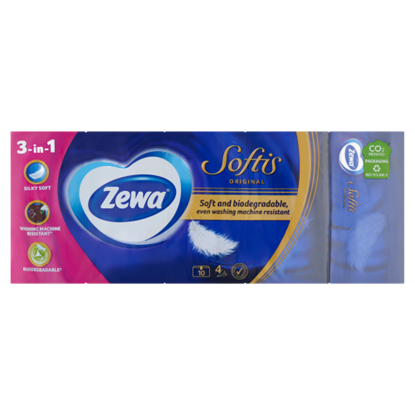 Zewa Softis Original illatmentes papír zsebkendő 4 rétegű 10 x 9 db