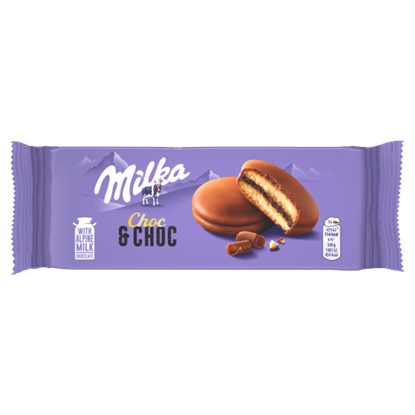 Milka Choc & Choc alpesi tejcsokoládéval mártott puha piskóta kakaós töltelékkel 150 g